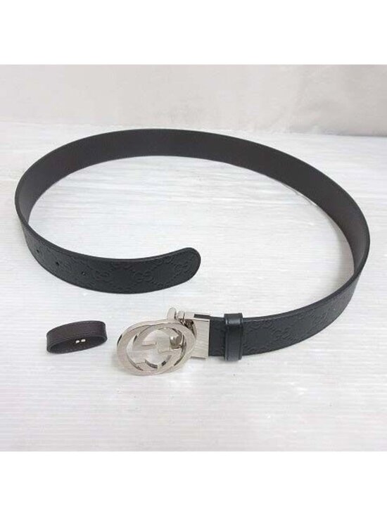 Gucci Interlocking Buckle Reversible Leather Belt Guccissima Black Brown Silver main image 4